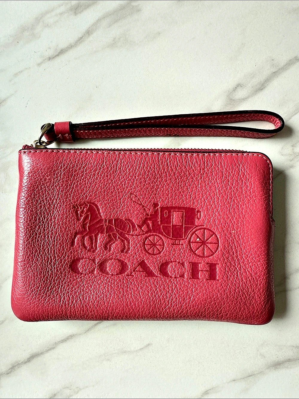 Coach Corner Zip Wristlet with Horse and Carriage Pink